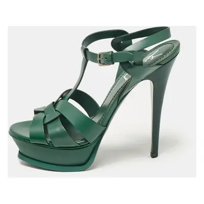 Saint Laurent Green Leather Tribute Platform Sandals Size 37.5