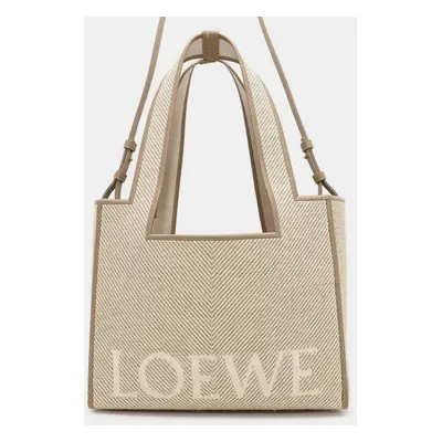 Loewe Ecru Canvas Size Medium Font Tote Bag