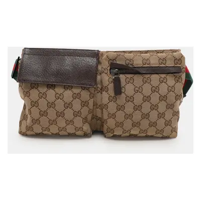 Gucci Beige/Brown GG Canvas and Leather Web Double Pocket Belt Bag