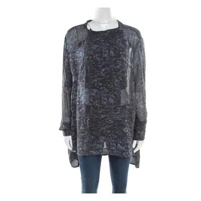 Isabel Marant Ash Black Abstract Print Sheer Silk Tunic Top