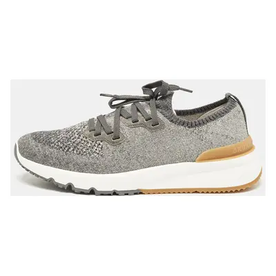 Brunello Cucinelli Grey Knit Fabric Low Top Sneakers Size