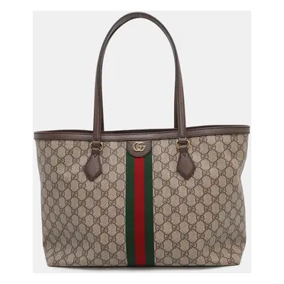 Gucci Ophidia Beige/Brown Gg Supreme Canvas Leather Size Medium Tote Bag