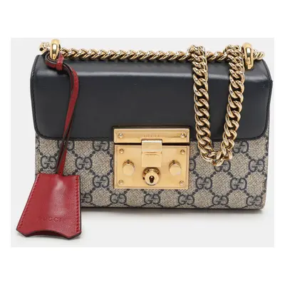 Gucci Navy Blue/Beige GG Supreme Canvas and Leather Padlock Shoulder Bag