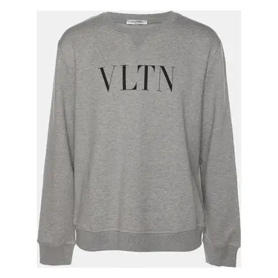 Valentino Grey Cotton Blend VLTN Long Sleeve Sweater