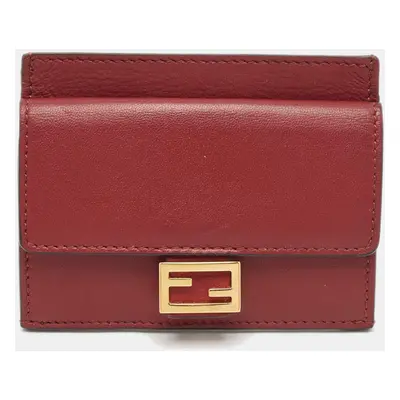 Fendi Burgundy Zucca Embossed Leather Baguette Card Holder