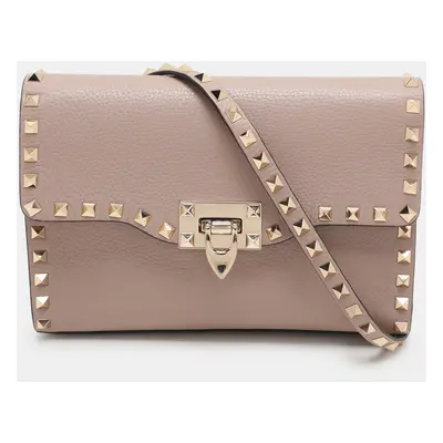 Valentino Beige Leather Rockstud Crossbody Flap Bag