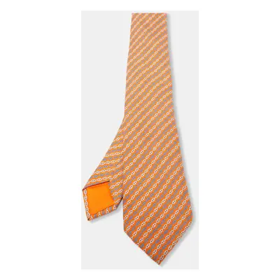 Hermes orange Print Silk L'ancre Tie