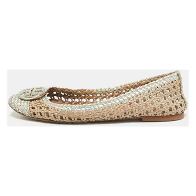 Tory Burch Gold/Silver Woven Leather Reva Scrunch Ballet Flats Size 37.5