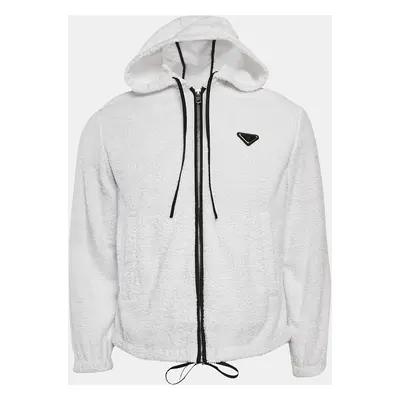 Prada White Terry Enamel Detail Metal Logo Zip-Up Hoodie Jacket