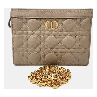 Dior Beige Leather Caro Chain Zipper Pouch And Crossbody Bag