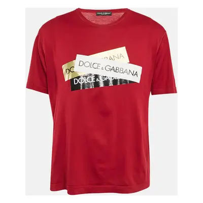 Dolce & Gabbana Dark Red Logo Print Cotton T-Shirt