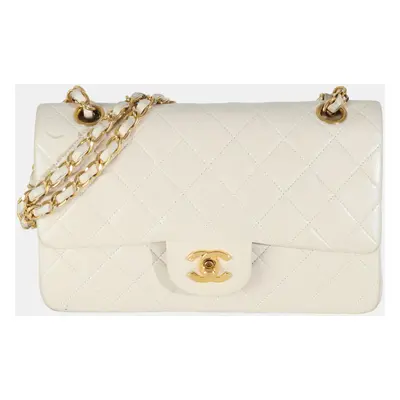 Chanel Vintage 24K Cream Quilted Lambskin Small Classic Double Flap Bag