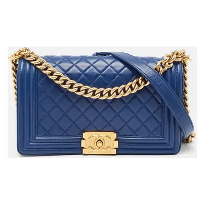 Chanel Navy Blue Quilted Leather Boy Flap Bag