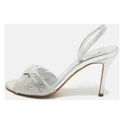 Giuseppe Zanotti Silver Leather Crystal Embellished Slingback Sandals Size