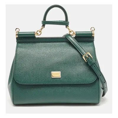 Dolce & Gabbana Green Leather Miss Sicily Top Handle Bag