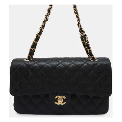 Chanel Black Caviar Leather Medium Flap Shoulder Bag