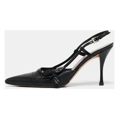 Prada Black Leather Pointed Toe Slingback Pumps Size 36.5