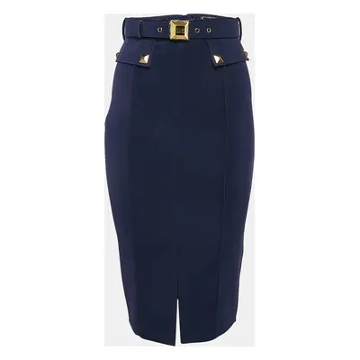 Elisabetta Franchi Blue Jersey Studded Pencil Skirt