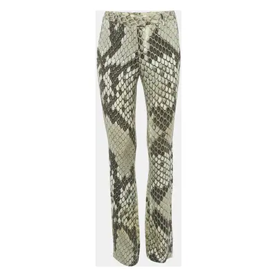 Roberto Cavalli Grey Snakeskin Print Crepe Straight Leg Pants