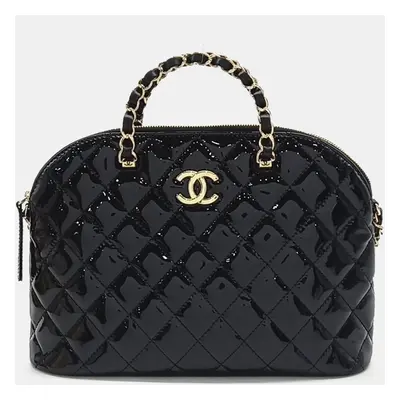 Chanel Black Patent Leather Chain Tote Bag