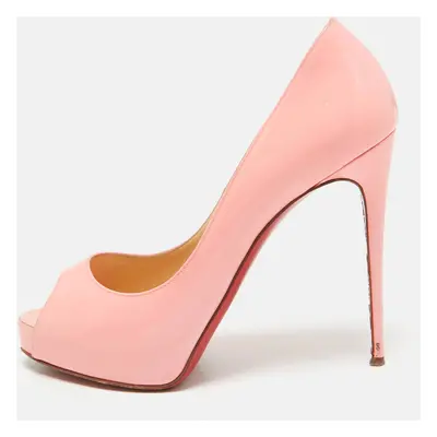 Christian Louboutin Rose Pink Patent Leather Very Prive Peep Toe Platform Pumps Size