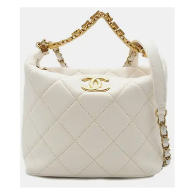 Chanel White Quilted Lambskin CC Crystal Signature Chain Hobo