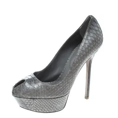 Sergio Rossi Grey Python Peep Toe Platform Pumps Size 36.5