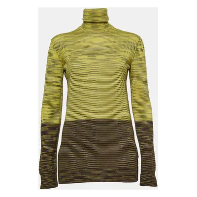 M Missoni Yellow/Brown Patterned Knit Turtle Neck Sweater