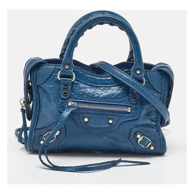 Balenciaga Blue Leather Nano Metallic Edge City Crossbody Bag