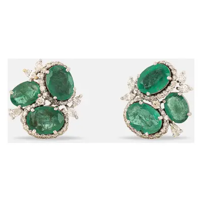 14K Gold Natural Emerald And Natural Diamond Earrings