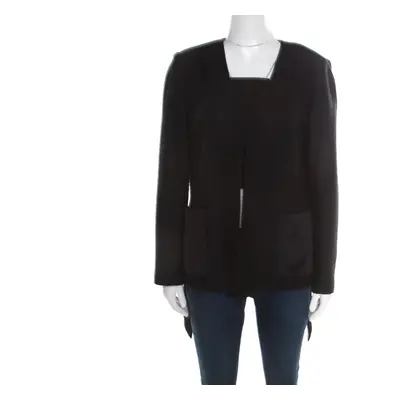 St. John Black Textured Wool Blend Asymmetric Back Detail Jacket