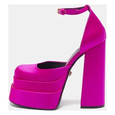 Versace Pink Satin Medusa Aevitas Platform Ankle Strap Pumps Size 37.5