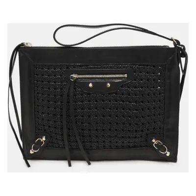 Balenciaga Black Leather Crochet Motorcycle Clutch