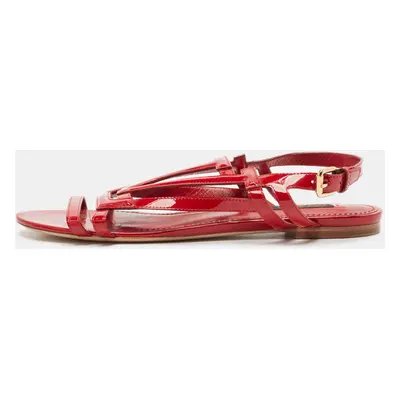 Louis Vuitton Red Patent Leather Slingback Flat Sandals Size 39.5