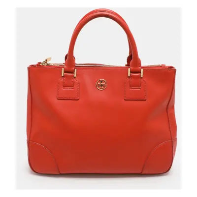 Tory Burch Orange Leather Robinson Double Zip Tote