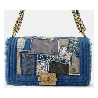 Chanel Blue Denim Patchwork Boy Chain Shoulder Bag