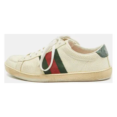 Gucci Cream Grained Leather Ace Sneakers Size 41.5