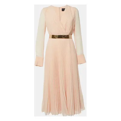 Max Mara Light Orange Pleated Georgette Belt Detail Sidra Midi Dress