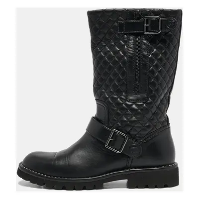 Chanel Black Quilted Leather Mid Calf Boots Size 37.5