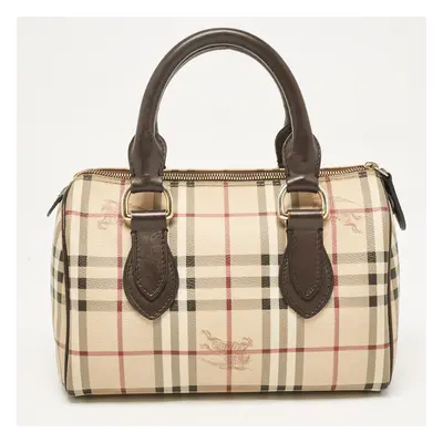 Burberry Beige/Brown Haymarket Check PVC and Leather Chester Boston Bag