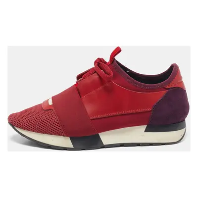 Balenciaga Red Mesh And Leather Race Runner Low Top Sneakers Size