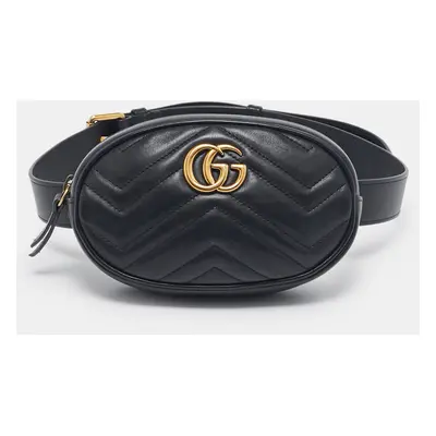 Gucci Black Matelassé Leather Mini GG Marmont Belt Bag