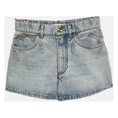 Chanel Navy Blue Light Blue Coco Embroidered Denim Shorts