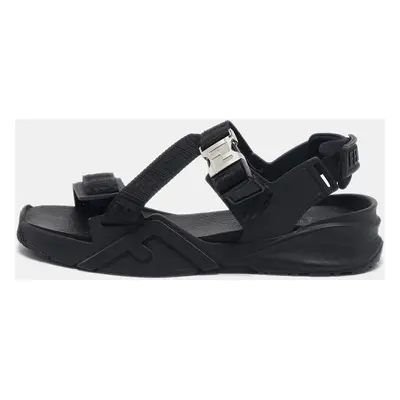 Fendi Black Canvas and Rubber Flow Flat Sandals Size