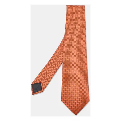 Hermès Orange Patterned Silk Tie