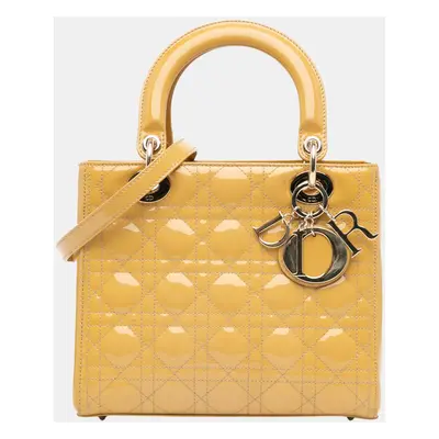 Dior Yellow Medium Patent Cannage Stitched Lady Dior