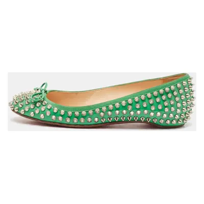 Christian Louboutin Green Patent Leather Spikes Big Kiss Ballet Flats Size