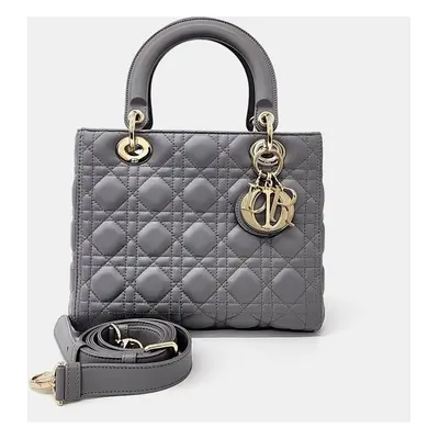 Dior Grey Leather Cannage Lady Medium Bag