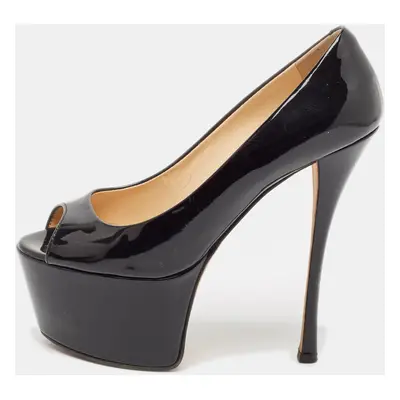 Giuseppe Zanotti Black Patent Leather Liza Peep-Toe Platform Pumps Size 38.5