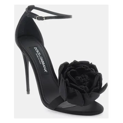 Dolce & Gabbana Black Satin Sandals with Floral Application Women’s IT